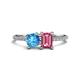 1 - Elyse 6.00 mm Cushion Shape Blue Topaz and 7x5 mm Emerald Shape Pink Tourmaline 2 Stone Duo Ring 