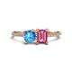1 - Elyse 6.00 mm Cushion Shape Blue Topaz and 7x5 mm Emerald Shape Pink Tourmaline 2 Stone Duo Ring 