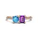 1 - Elyse 6.00 mm Cushion Shape Blue Topaz and 7x5 mm Emerald Shape Amethyst 2 Stone Duo Ring 