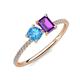 3 - Elyse 6.00 mm Cushion Shape Blue Topaz and 7x5 mm Emerald Shape Amethyst 2 Stone Duo Ring 