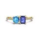 1 - Elyse 6.00 mm Cushion Shape Blue Topaz and 7x5 mm Emerald Shape Iolite 2 Stone Duo Ring 