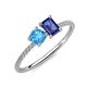 3 - Elyse 6.00 mm Cushion Shape Blue Topaz and 7x5 mm Emerald Shape Iolite 2 Stone Duo Ring 