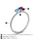 4 - Elyse 6.00 mm Cushion Shape Blue Topaz and 7x5 mm Emerald Shape Rhodolite Garnet 2 Stone Duo Ring 
