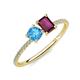 3 - Elyse 6.00 mm Cushion Shape Blue Topaz and 7x5 mm Emerald Shape Rhodolite Garnet 2 Stone Duo Ring 