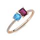 3 - Elyse 6.00 mm Cushion Shape Blue Topaz and 7x5 mm Emerald Shape Rhodolite Garnet 2 Stone Duo Ring 