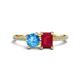 1 - Elyse 6.00 mm Cushion Shape Blue Topaz and 7x5 mm Emerald Shape Lab Created Ruby 2 Stone Duo Ring 
