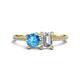 1 - Elyse 6.00 mm Cushion Shape Blue Topaz and GIA Certified 7x5 mm Emerald Shape Diamond 2 Stone Duo Ring 