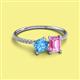 2 - Elyse 6.00 mm Cushion Shape Blue Topaz and 7x5 mm Emerald Shape Lab Created Pink Sapphire 2 Stone Duo Ring 