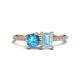 1 - Elyse 6.00 mm Cushion Shape Blue Topaz and 7x5 mm Emerald Shape Aquamarine 2 Stone Duo Ring 
