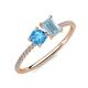 3 - Elyse 6.00 mm Cushion Shape Blue Topaz and 7x5 mm Emerald Shape Aquamarine 2 Stone Duo Ring 