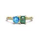 1 - Elyse 6.00 mm Cushion Shape Blue Topaz and 7x5 mm Emerald Shape Lab Created Alexandrite 2 Stone Duo Ring 