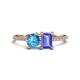 1 - Elyse 6.00 mm Cushion Shape Blue Topaz and 7x5 mm Emerald Shape Tanzanite 2 Stone Duo Ring 