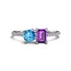 1 - Elyse 6.00 mm Cushion Shape Blue Topaz and 7x5 mm Emerald Shape Amethyst 2 Stone Duo Ring 