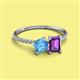 2 - Elyse 6.00 mm Cushion Shape Blue Topaz and 7x5 mm Emerald Shape Amethyst 2 Stone Duo Ring 