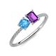 3 - Elyse 6.00 mm Cushion Shape Blue Topaz and 7x5 mm Emerald Shape Amethyst 2 Stone Duo Ring 