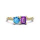 1 - Elyse 6.00 mm Cushion Shape Blue Topaz and 7x5 mm Emerald Shape Amethyst 2 Stone Duo Ring 
