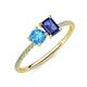 3 - Elyse 6.00 mm Cushion Shape Blue Topaz and 7x5 mm Emerald Shape Iolite 2 Stone Duo Ring 