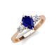 4 - Naomi 9x7 mm Pear Shape Blue Sapphire and Lab Grown Diamond Three Stone Engagement Ring 