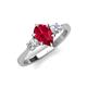 4 - Naomi 9x7 mm Pear Shape Ruby and Lab Grown Diamond Three Stone Engagement Ring 