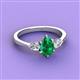 3 - Naomi 9x7 mm Pear Shape Emerald and Lab Grown Diamond Three Stone Engagement Ring 