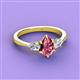 3 - Naomi 9x6 mm Pear Shape Pink Tourmaline and Lab Grown Diamond Three Stone Engagement Ring 