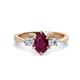 1 - Naomi 9x6 mm Pear Shape Rhodolite Garnet and Lab Grown Diamond Three Stone Engagement Ring 