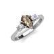 4 - Naomi 9x6 mm Pear Shape Smoky Quartz and Lab Grown Diamond Three Stone Engagement Ring 