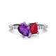 1 - Zahara 9x6 mm Pear Amethyst and 7x5 mm Emerald Cut Lab Created Ruby 2 Stone Duo Ring 