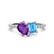 1 - Zahara 9x6 mm Pear Amethyst and 7x5 mm Emerald Cut Blue Topaz 2 Stone Duo Ring 