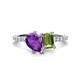 1 - Zahara 9x6 mm Pear Amethyst and 7x5 mm Emerald Cut Peridot 2 Stone Duo Ring 