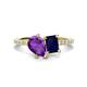 1 - Zahara 9x6 mm Pear Amethyst and 7x5 mm Emerald Cut Lab Created Blue Sapphire 2 Stone Duo Ring 