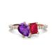 1 - Zahara 9x6 mm Pear Amethyst and 7x5 mm Emerald Cut Lab Created Ruby 2 Stone Duo Ring 