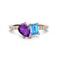 1 - Zahara 9x6 mm Pear Amethyst and 7x5 mm Emerald Cut Blue Topaz 2 Stone Duo Ring 
