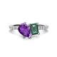1 - Zahara 9x6 mm Pear Amethyst and 7x5 mm Emerald Cut Lab Created Alexandrite 2 Stone Duo Ring 