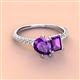 4 - Zahara 9x6 mm Pear and 7x5 mm Emerald Cut Amethyst 2 Stone Duo Ring 
