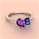 4 - Zahara 9x6 mm Pear Amethyst and 7x5 mm Emerald Cut Iolite 2 Stone Duo Ring 