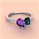 4 - Zahara 9x6 mm Pear Amethyst and 7x5 mm Emerald Cut London Blue Topaz 2 Stone Duo Ring 