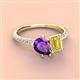4 - Zahara 9x6 mm Pear Amethyst and 7x5 mm Emerald Cut Lab Created Yellow Sapphire 2 Stone Duo Ring 