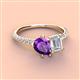 4 - Zahara 9x6 mm Pear Amethyst and 7x5 mm Emerald Cut White Sapphire 2 Stone Duo Ring 