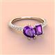 4 - Zahara 9x6 mm Pear and 7x5 mm Emerald Cut Amethyst 2 Stone Duo Ring 