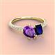 4 - Zahara 9x6 mm Pear Amethyst and 7x5 mm Emerald Cut Lab Created Blue Sapphire 2 Stone Duo Ring 