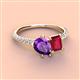 4 - Zahara 9x6 mm Pear Amethyst and 7x5 mm Emerald Cut Lab Created Ruby 2 Stone Duo Ring 