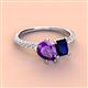 4 - Zahara 9x6 mm Pear Amethyst and 7x5 mm Emerald Cut Lab Created Blue Sapphire 2 Stone Duo Ring 