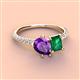 4 - Zahara 9x6 mm Pear Amethyst and 7x5 mm Emerald Cut Lab Created Emerald 2 Stone Duo Ring 