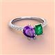 4 - Zahara 9x6 mm Pear Amethyst and 7x5 mm Emerald Cut Lab Created Emerald 2 Stone Duo Ring 