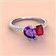 4 - Zahara 9x6 mm Pear Amethyst and 7x5 mm Emerald Cut Lab Created Ruby 2 Stone Duo Ring 