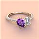 4 - Zahara 9x6 mm Pear Amethyst and GIA Certified 7x5 mm Emerald Cut Diamond 2 Stone Duo Ring 