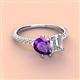 4 - Zahara 9x6 mm Pear Amethyst and 7x5 mm Emerald Cut Forever Brilliant Moissanite 2 Stone Duo Ring 