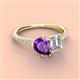 4 - Zahara 9x6 mm Pear Amethyst and 7x5 mm Emerald Cut Forever Brilliant Moissanite 2 Stone Duo Ring 