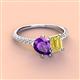 4 - Zahara 9x6 mm Pear Amethyst and 7x5 mm Emerald Cut Lab Created Yellow Sapphire 2 Stone Duo Ring 